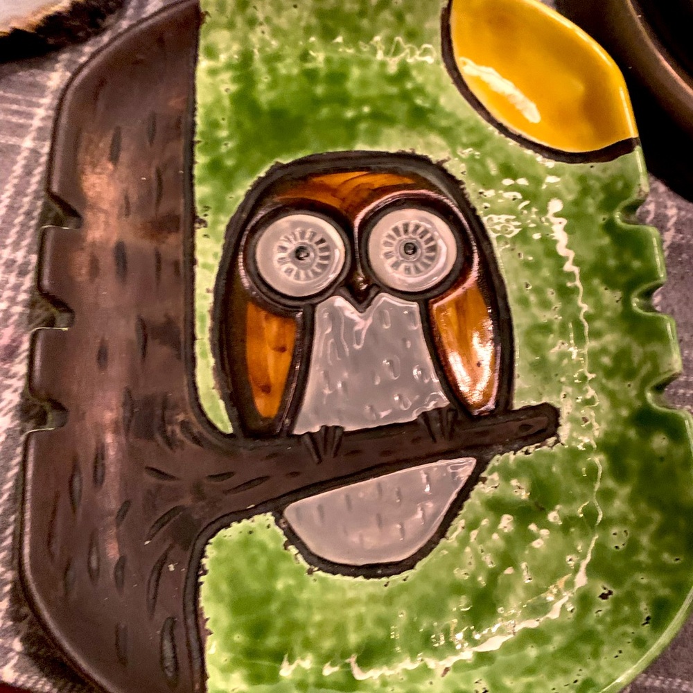 Vintage unique Bitossi Raymor owl ashtray/ trinket tray 9”